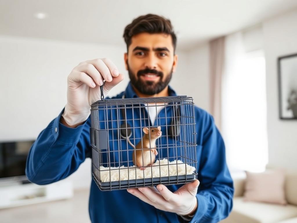 فني يضع مصيدة آمنة للقوارض